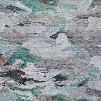 9' X 12' Teal Blue Gray And Brown Abstract Washable Indoor Outdoor Area Rug