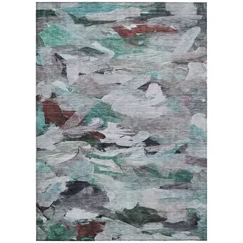 10' X 14' Teal Blue Gray And Brown Abstract Washable Indoor Outdoor Area Rug