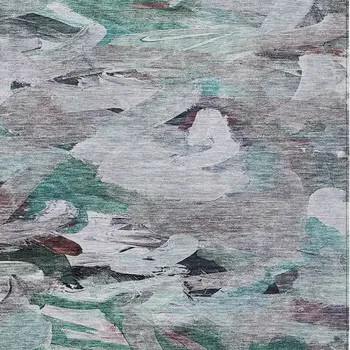 10' X 14' Teal Blue Gray And Brown Abstract Washable Indoor Outdoor Area Rug