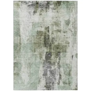 3' X 5' Mint Green Ivory And Gray Abstract Washable Indoor Outdoor Area Rug