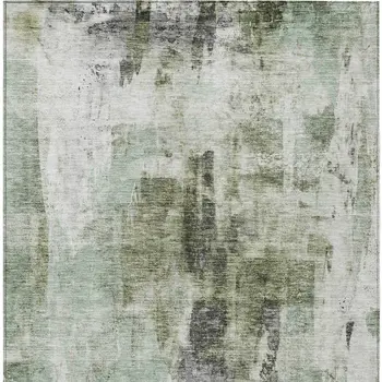 3' X 5' Mint Green Ivory And Gray Abstract Washable Indoor Outdoor Area Rug