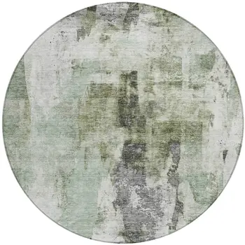 8' Mint Green Ivory And Gray Round Abstract Washable Indoor Outdoor Area Rug