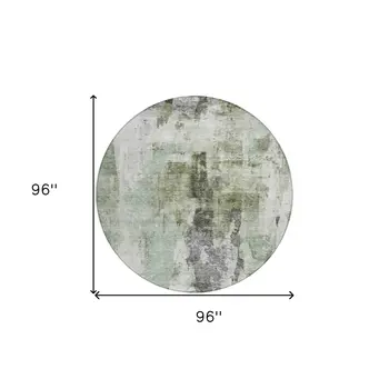 8' Mint Green Ivory And Gray Round Abstract Washable Indoor Outdoor Area Rug