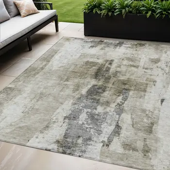 5' X 8' Taupe Ivory And Gray Abstract Washable Indoor Outdoor Area Rug
