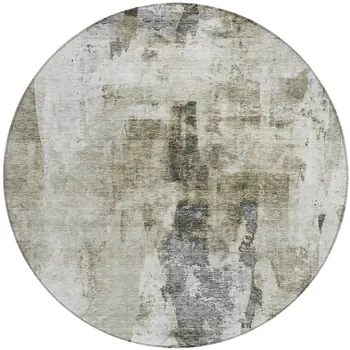 8' Taupe Ivory And Gray Round Abstract Washable Indoor Outdoor Area Rug