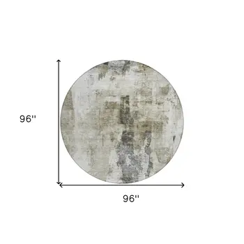 8' Taupe Ivory And Gray Round Abstract Washable Indoor Outdoor Area Rug