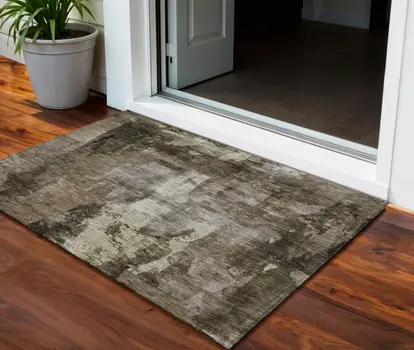 3' X 5' Brown Black And Beige Abstract Washable Indoor Outdoor Area Rug
