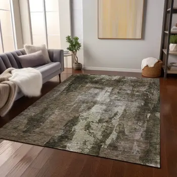 5' X 8' Brown Black And Beige Abstract Washable Indoor Outdoor Area Rug