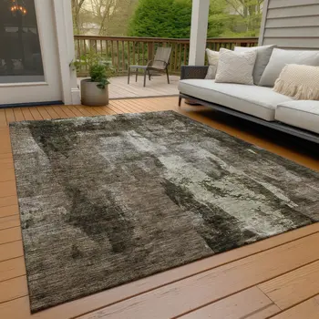 5' X 8' Brown Black And Beige Abstract Washable Indoor Outdoor Area Rug