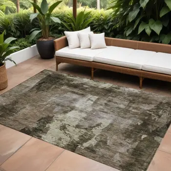 9' X 12' Brown Black And Beige Abstract Washable Indoor Outdoor Area Rug