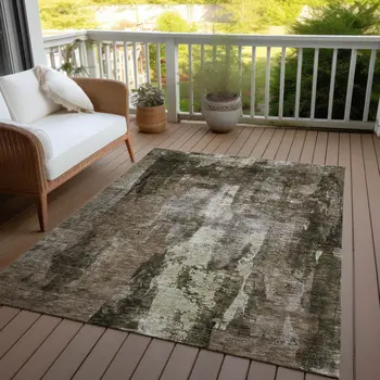 9' X 12' Brown Black And Beige Abstract Washable Indoor Outdoor Area Rug