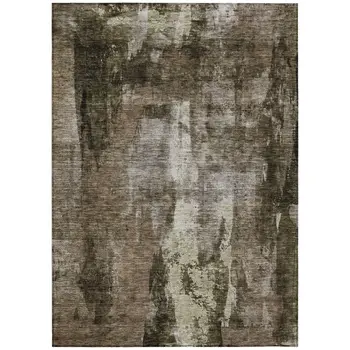 9' X 12' Brown Black And Beige Abstract Washable Indoor Outdoor Area Rug