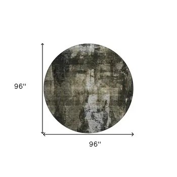 8' Charcoal And Black Round Abstract Washable Indoor Outdoor Area Rug