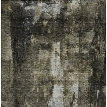 10' X 14' Charcoal And Black Abstract Washable Indoor Outdoor Area Rug