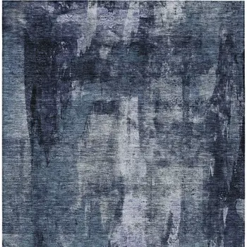 8' X 10' Navy Blue Black And Gray Abstract Washable Indoor Outdoor Area Rug