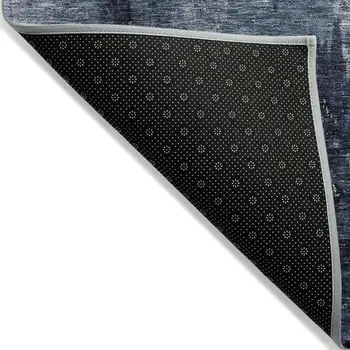 8' X 10' Navy Blue Black And Gray Abstract Washable Indoor Outdoor Area Rug