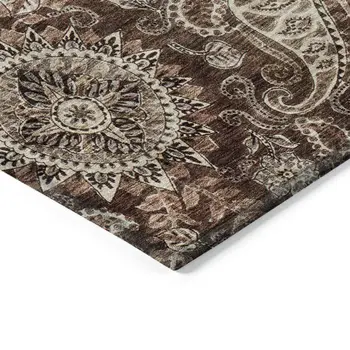 3' X 5' Brown Beige And Tan Floral Medallion Washable Indoor Outdoor Area Rug