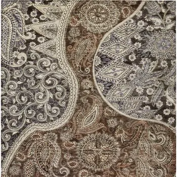 5' X 8' Brown Beige And Tan Floral Medallion Washable Indoor Outdoor Area Rug