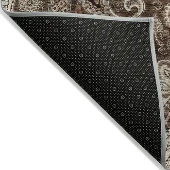 8' Brown Beige And Tan Round Floral Medallion Washable Indoor Outdoor Area Rug