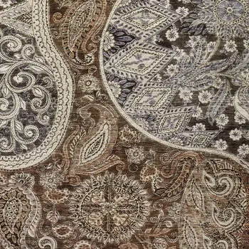 9' X 12' Brown Beige And Tan Floral Medallion Washable Indoor Outdoor Area Rug