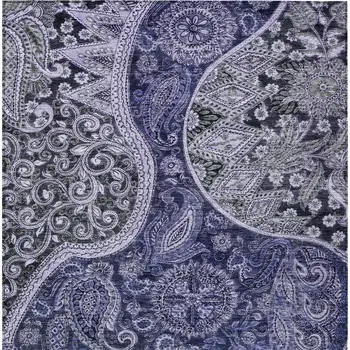 5' X 8' Navy Blue Gray And Green Floral Medallion Washable Indoor Outdoor Area Rug