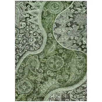 3' X 5' Olive Green Charcoal And Gray Floral Medallion Washable Indoor Outdoor Area Rug
