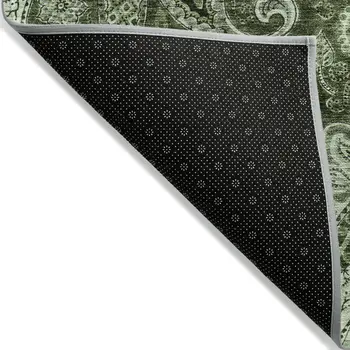 8' X 10' Olive Green Charcoal And Gray Floral Medallion Washable Indoor Outdoor Area Rug
