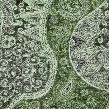 9' X 12' Olive Green Charcoal And Gray Floral Medallion Washable Indoor Outdoor Area Rug