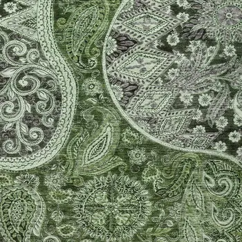 10' X 14' Olive Green Charcoal And Gray Floral Medallion Washable Indoor Outdoor Area Rug