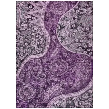 3' X 5' Purple And Charcoal Floral Medallion Washable Indoor Outdoor Area Rug