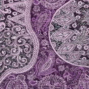 8' X 10' Purple And Charcoal Floral Medallion Washable Indoor Outdoor Area Rug