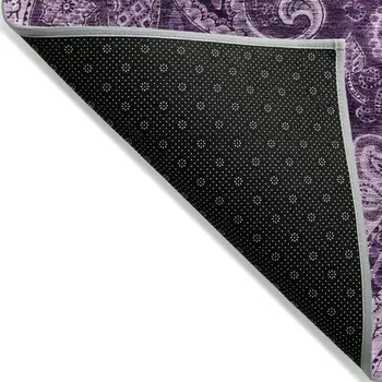 10' X 14' Purple And Charcoal Floral Medallion Washable Indoor Outdoor Area Rug