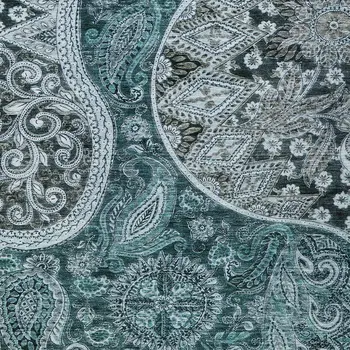 5' X 8' Teal Blue And Dark Green Floral Medallion Washable Indoor Outdoor Area Rug