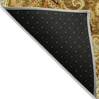 5' X 8' Terra Cotta Brown And Gold Floral Medallion Washable Indoor Outdoor Area Rug