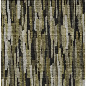 3' X 5' Brown Black And Green Striped Washable Indoor Outdoor Area Rug