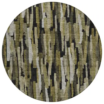 8' Brown Black And Green Round Striped Washable Indoor Outdoor Area Rug