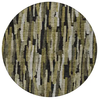 8' Brown Black And Green Round Striped Washable Indoor Outdoor Area Rug