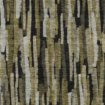 8' X 10' Brown Black And Green Striped Washable Indoor Outdoor Area Rug