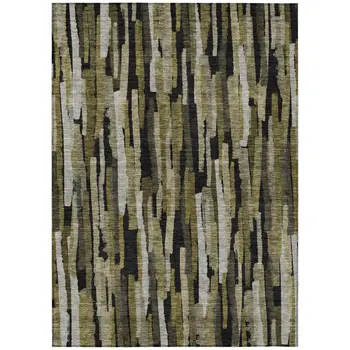 9' X 12' Brown Black And Green Striped Washable Indoor Outdoor Area Rug