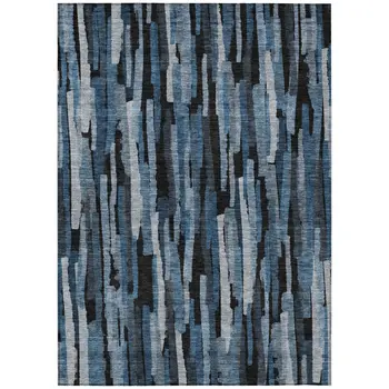 3' X 5' Blue Black And Gray Striped Washable Indoor Outdoor Area Rug