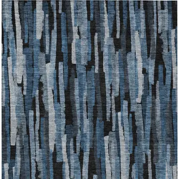 3' X 5' Blue Black And Gray Striped Washable Indoor Outdoor Area Rug