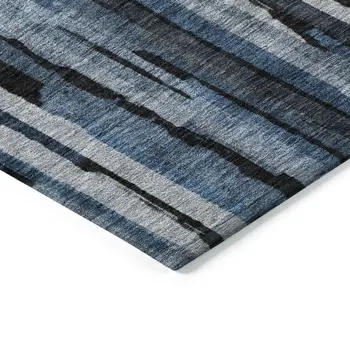5' X 8' Blue Black And Gray Striped Washable Indoor Outdoor Area Rug