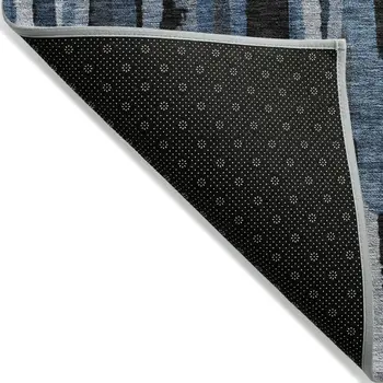 8' Blue Black And Gray Round Striped Washable Indoor Outdoor Area Rug