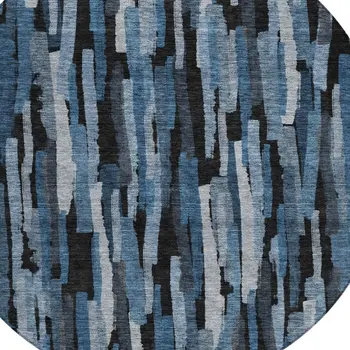 8' Blue Black And Gray Round Striped Washable Indoor Outdoor Area Rug