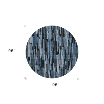8' Blue Black And Gray Round Striped Washable Indoor Outdoor Area Rug