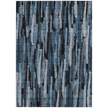10' X 14' Blue Black And Gray Striped Washable Indoor Outdoor Area Rug