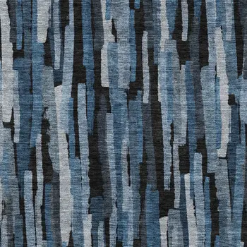 10' X 14' Blue Black And Gray Striped Washable Indoor Outdoor Area Rug