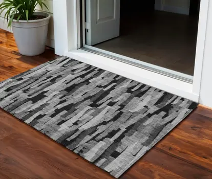 3' X 5' Gray And Black Striped Washable Indoor Outdoor Area Rug