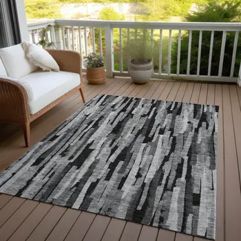 3' X 5' Gray And Black Striped Washable Indoor Outdoor Area Rug