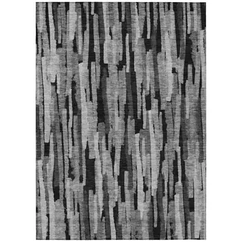 3' X 5' Gray And Black Striped Washable Indoor Outdoor Area Rug